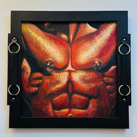 Vintage Thomas Foral Pierced Leather Torso Painting 1992
