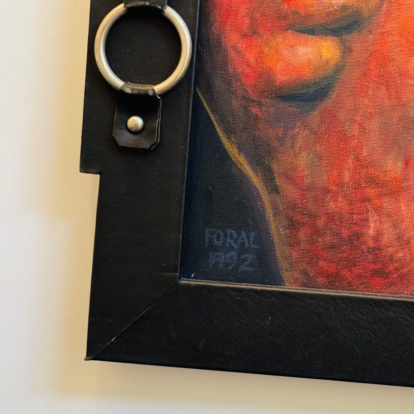 Vintage Thomas Foral Pierced Leather Torso Painting 1992