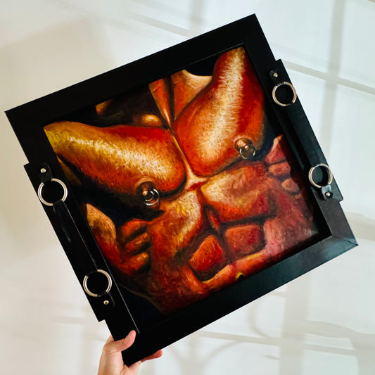 Vintage Thomas Foral Pierced Leather Torso Painting 1992