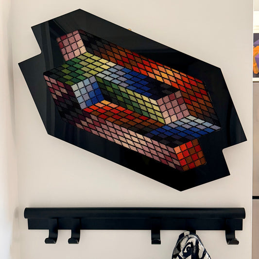Vintage Vasarely Style Sculptural Embroidered Op Art 1970s