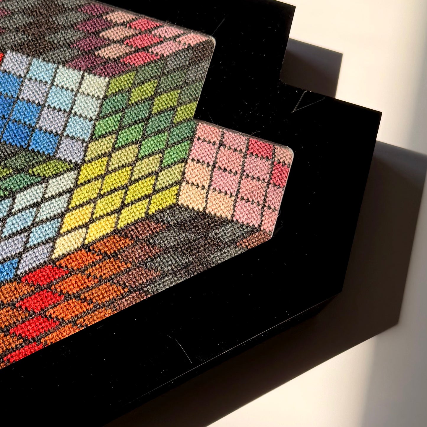 Vintage Vasarely Style Sculptural Embroidered Op Art 1970s