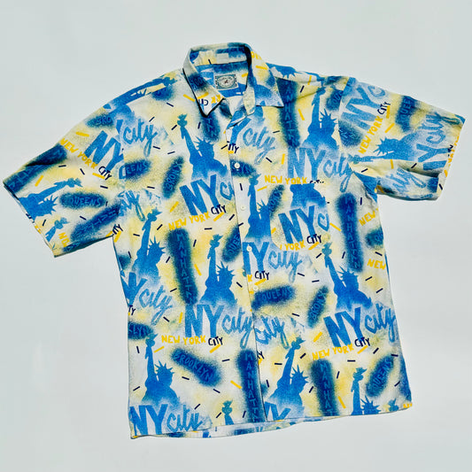 Vintage NYC Mega Graphic Short Sleeve Button Up Sz 40