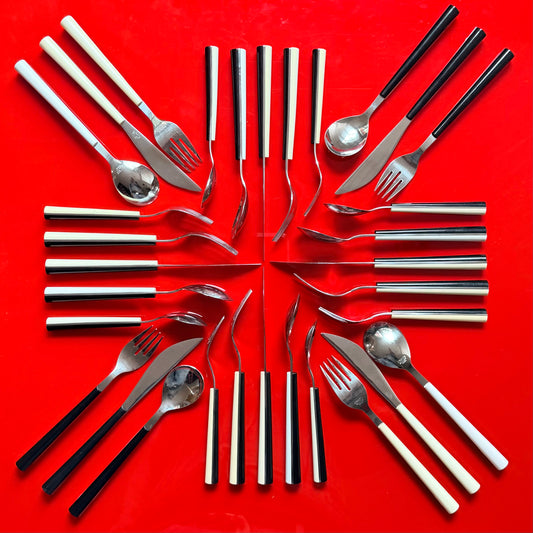 Vintage B&W Op Art / Space Age Cutlery Set 4 / 20 Pieces