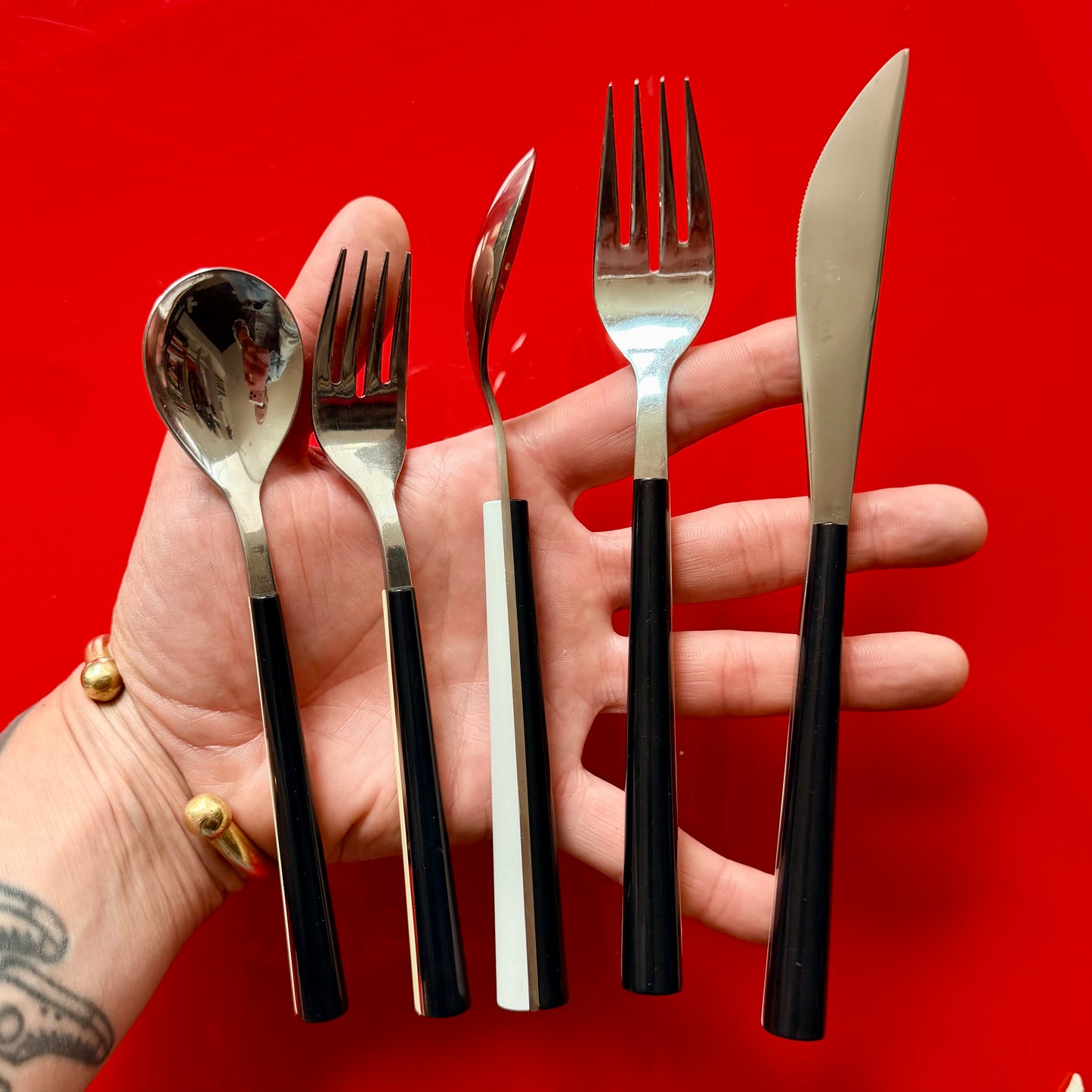 Vintage B&W Op Art / Space Age Cutlery Set 4 / 20 Pieces