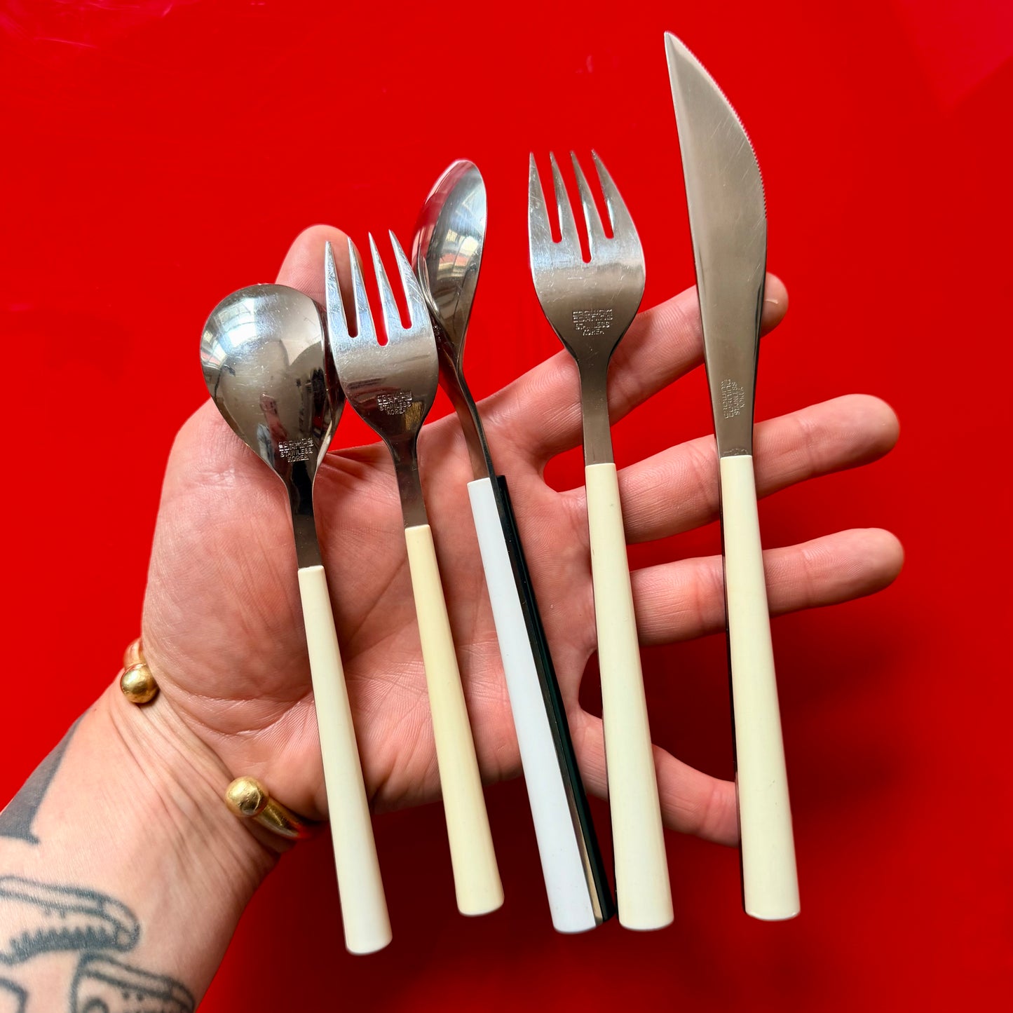 Vintage B&W Op Art / Space Age Cutlery Set 4 / 20 Pieces