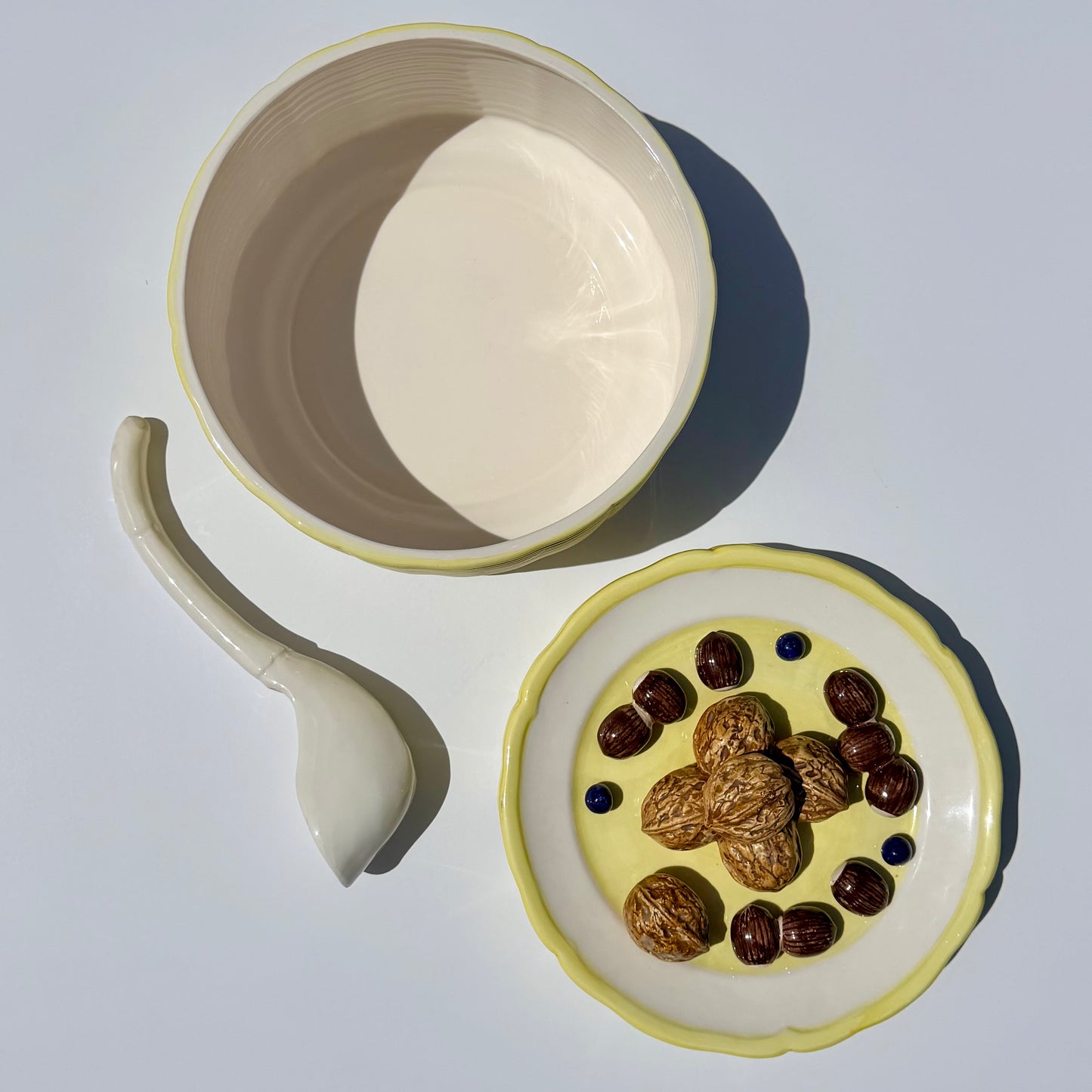 Vintage Italian Trompe L'oeil Walnut Plate Tureen