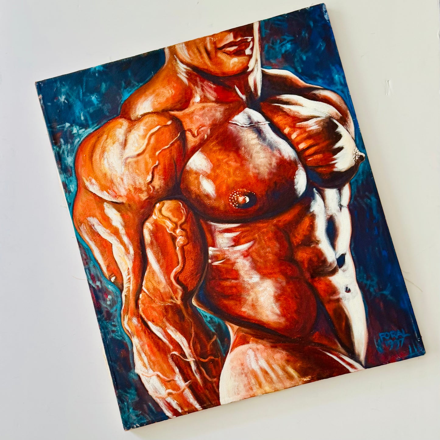 Vintage Thomas Foral 'Chuck' Bodybuilder Painting 1997