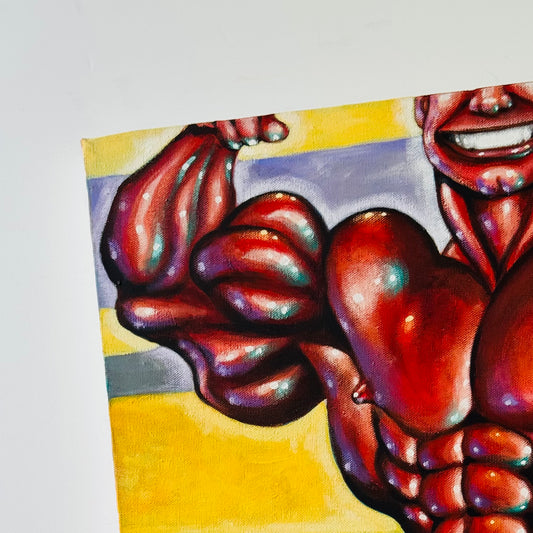Vintage Thomas Foral Surrealistic Bodybuilder Painting #2 1999