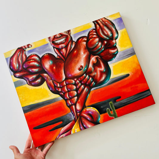 Vintage Thomas Foral Surrealistic Bodybuilder Painting #2 1999