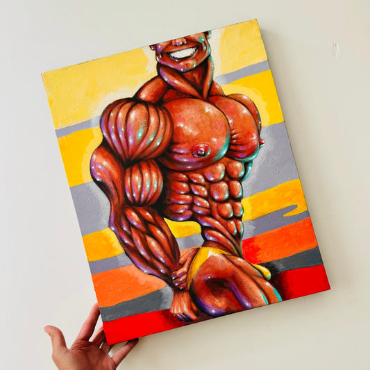 Vintage Thomas Foral Surrealistic Bodybuilder Painting #1 1999