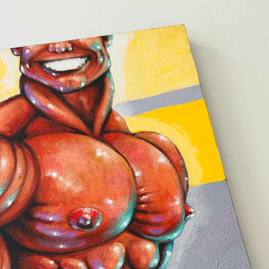 Vintage Thomas Foral Surrealistic Bodybuilder Painting #1 1999