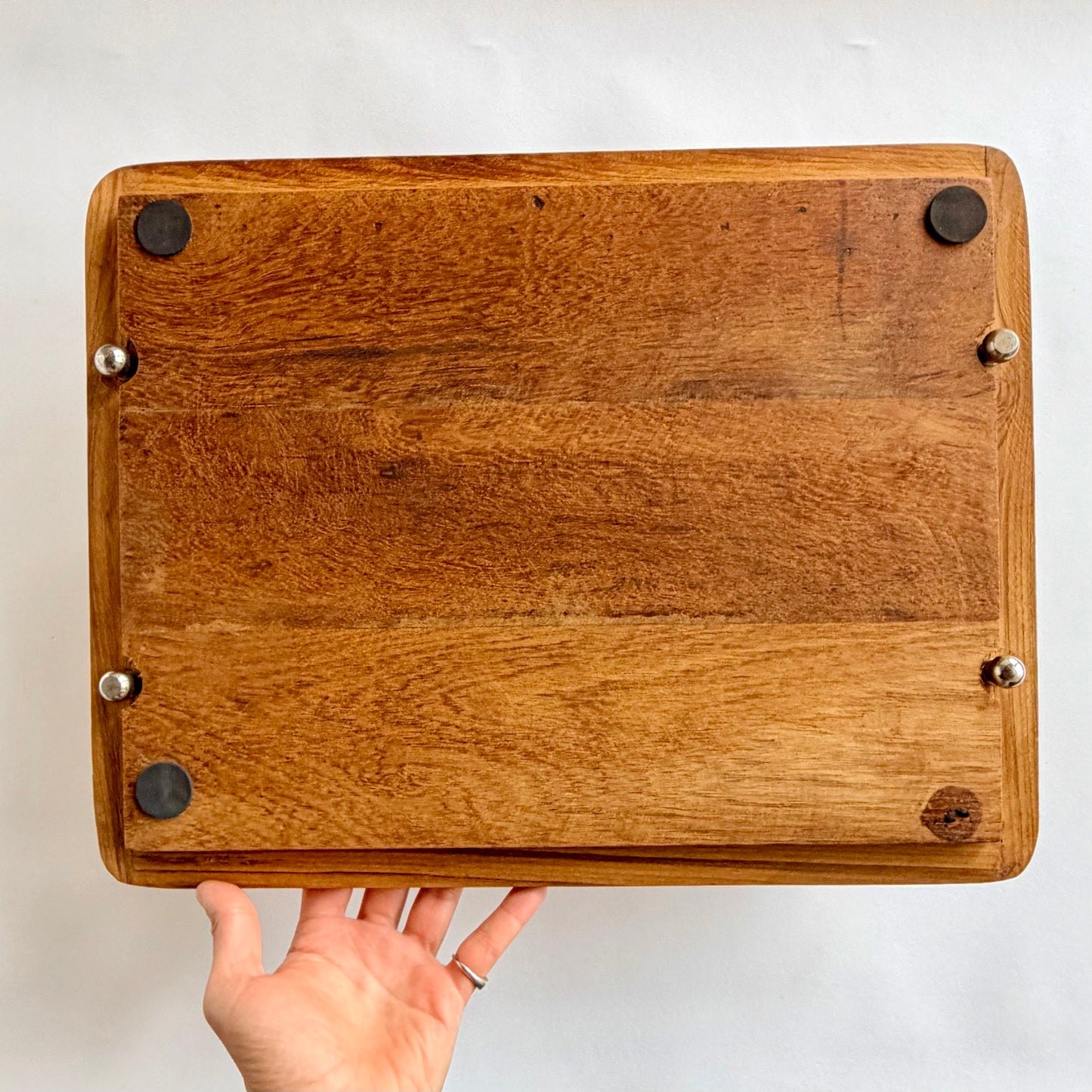 Sculptural Teak and Chain Tray