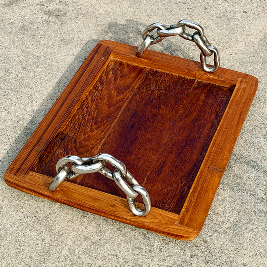 Sculptural Teak and Chain Tray