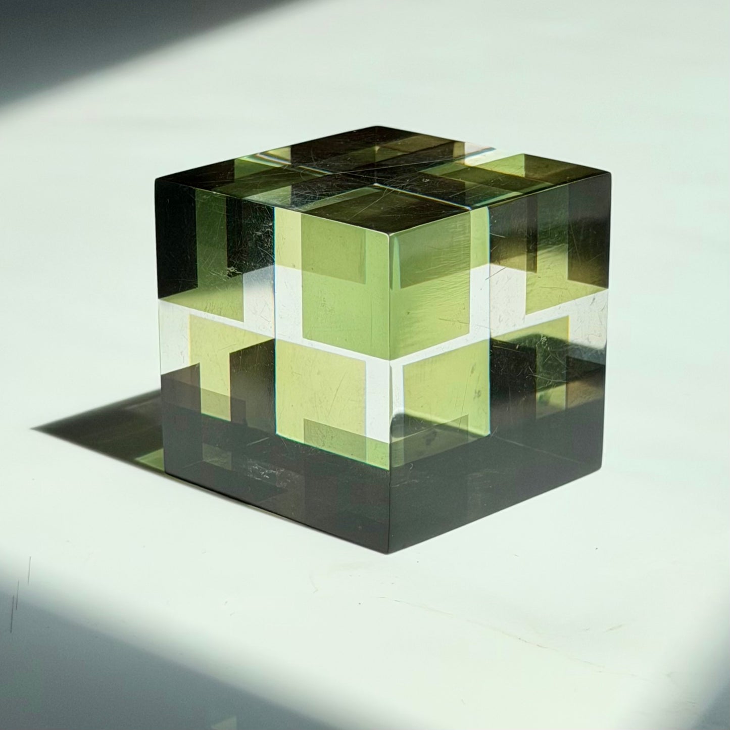 Vintage Lucite Op Art Cube Paperweight 1970s