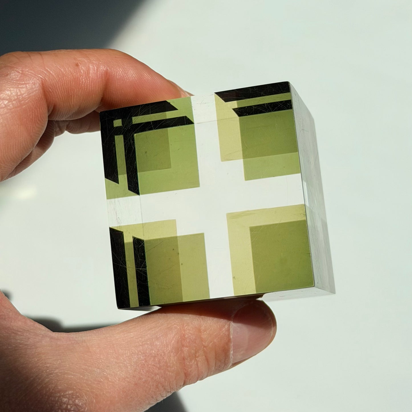 Vintage Lucite Op Art Cube Paperweight 1970s