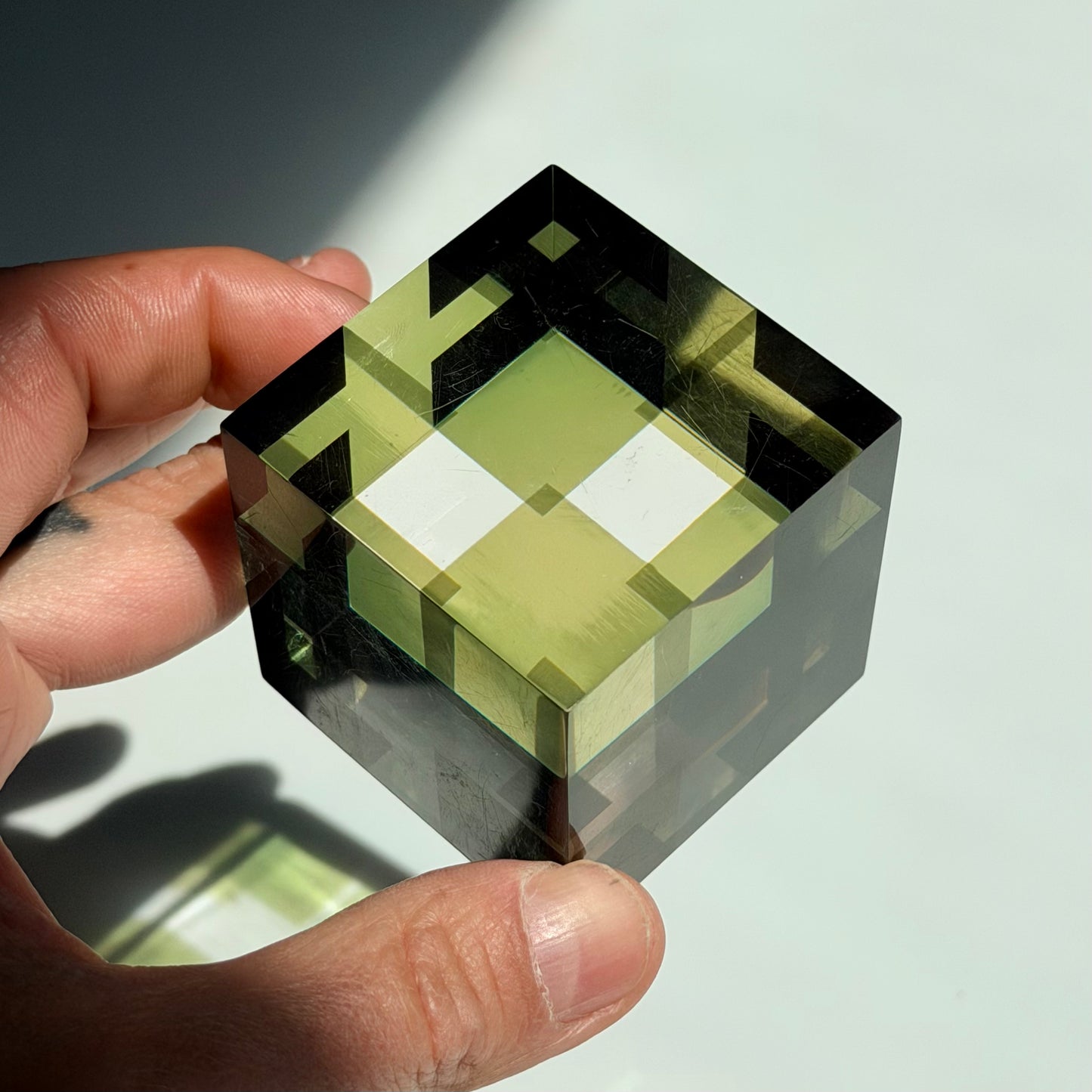 Vintage Lucite Op Art Cube Paperweight 1970s
