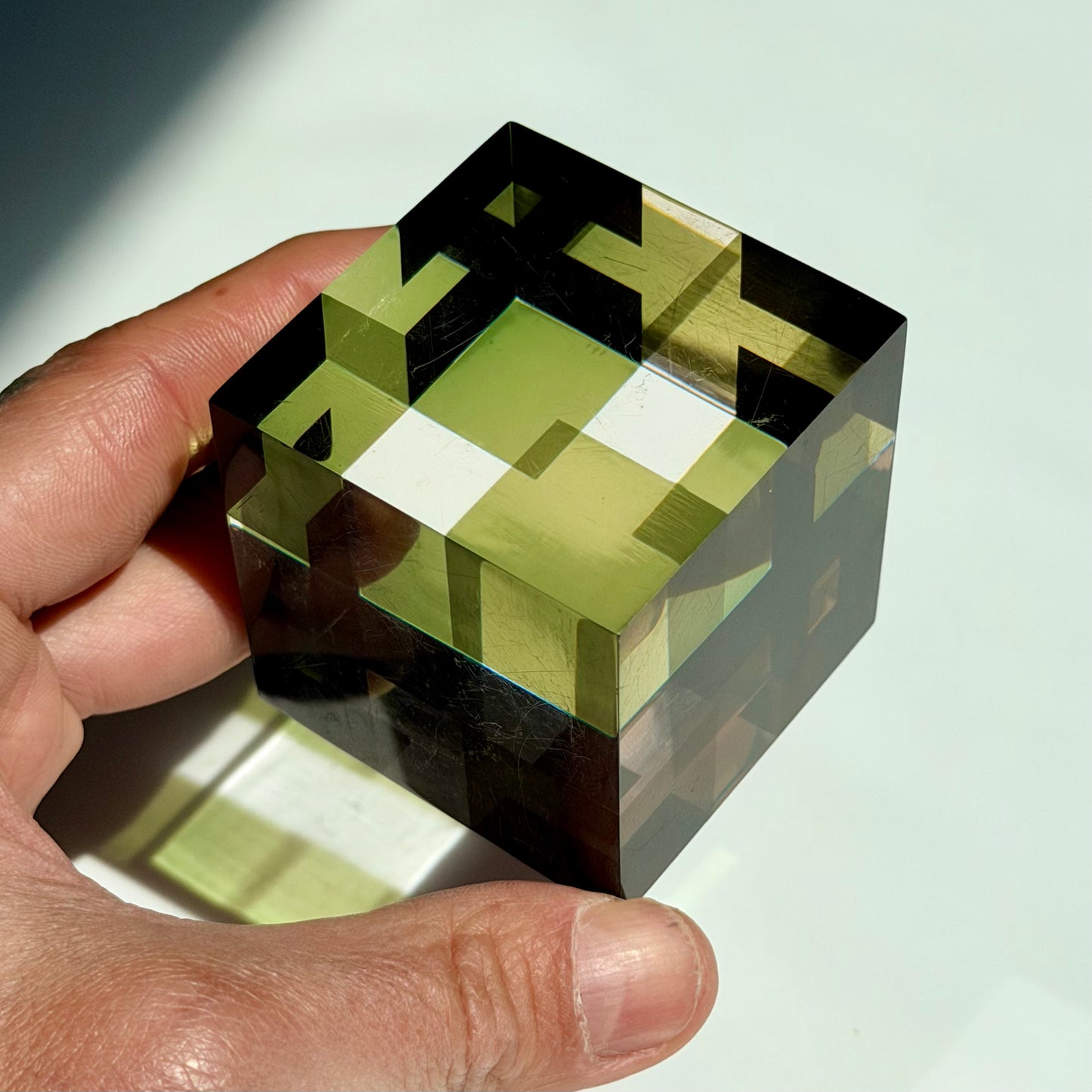 Vintage Lucite Op Art Cube Paperweight 1970s