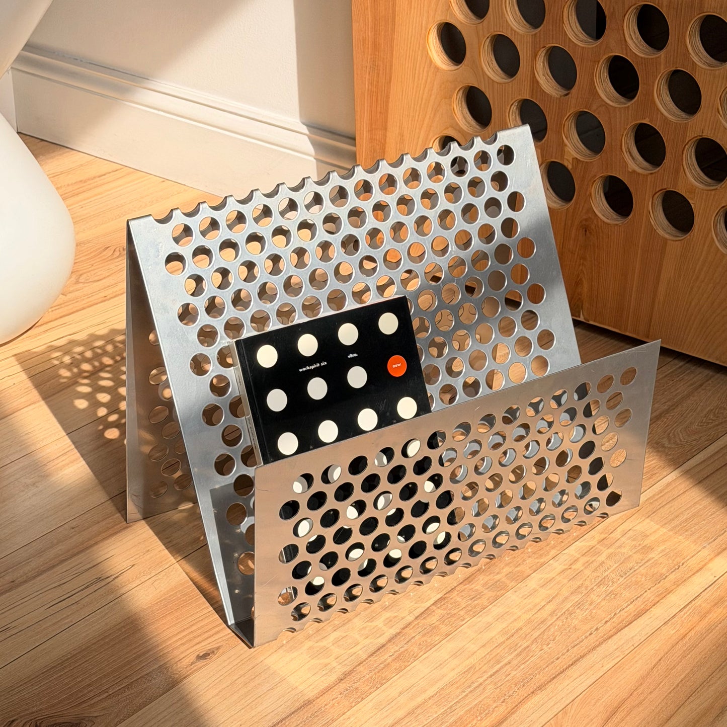 Vintage Large Perforated Steel Magazine Rack