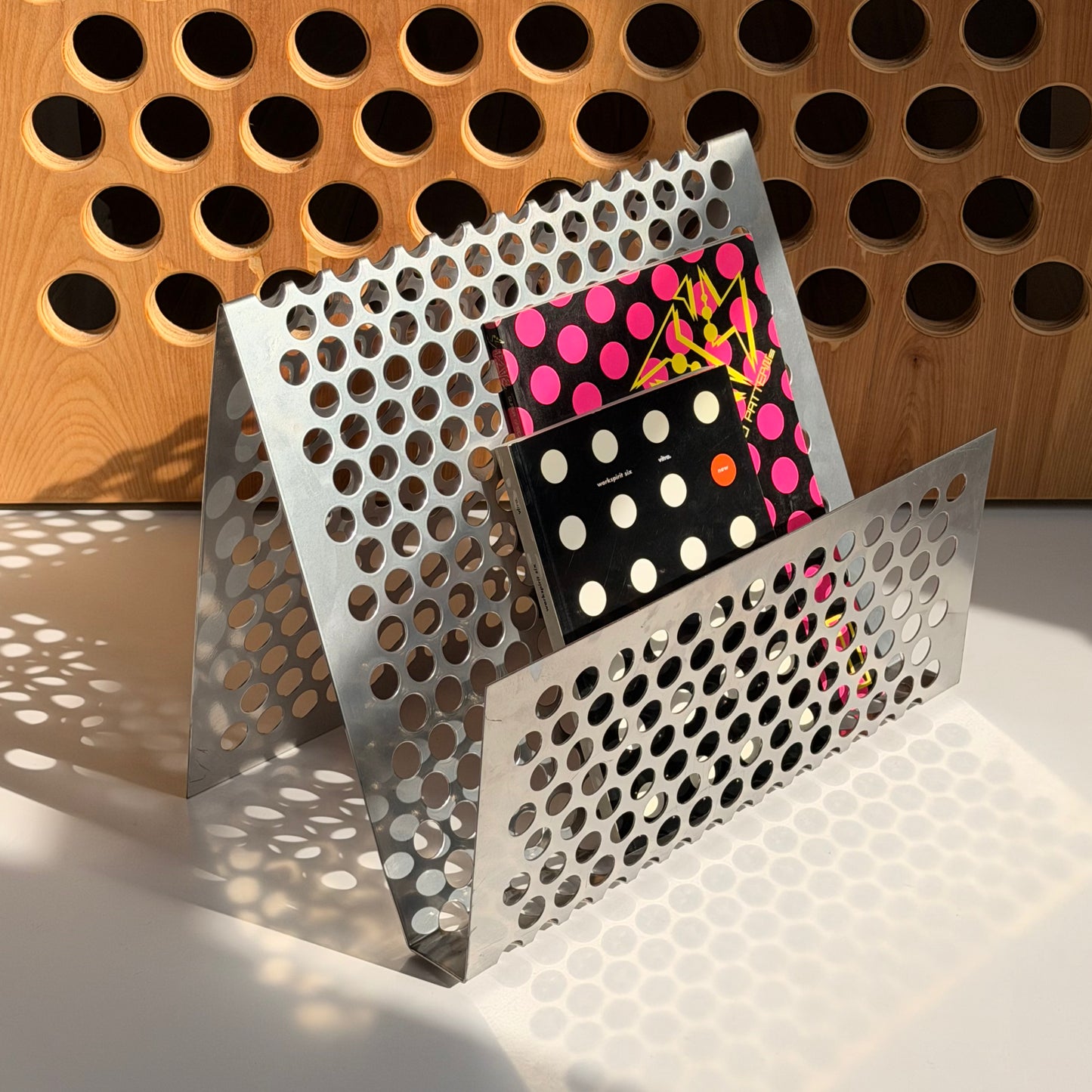 Vintage Large Perforated Steel Magazine Rack