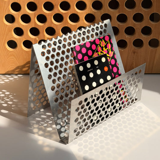 Vintage Large Perforated Steel Magazine Rack