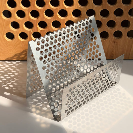 Vintage Large Perforated Steel Magazine Rack