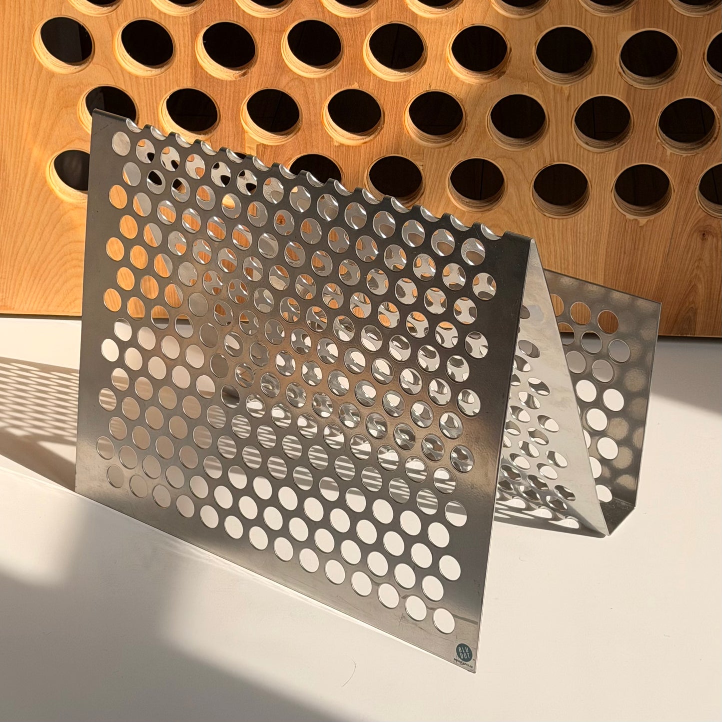 Vintage Large Perforated Steel Magazine Rack