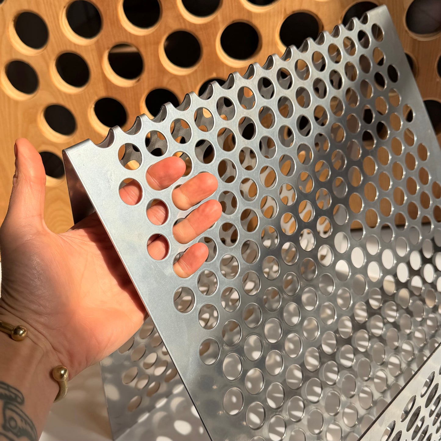 Vintage Large Perforated Steel Magazine Rack