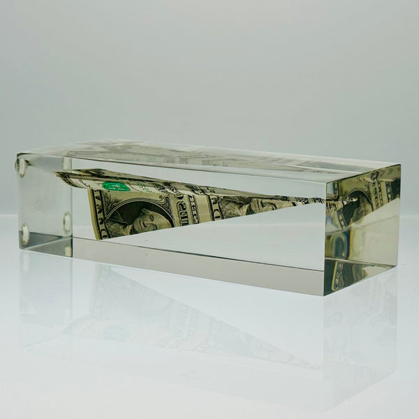 Vintage Lucite Encased $1 Bill Paper Airplane