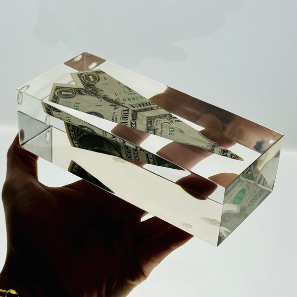 Vintage Lucite Encased $1 Bill Paper Airplane