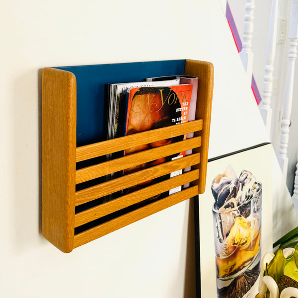 Vintage Blue / Oak Slat Magazine Rack