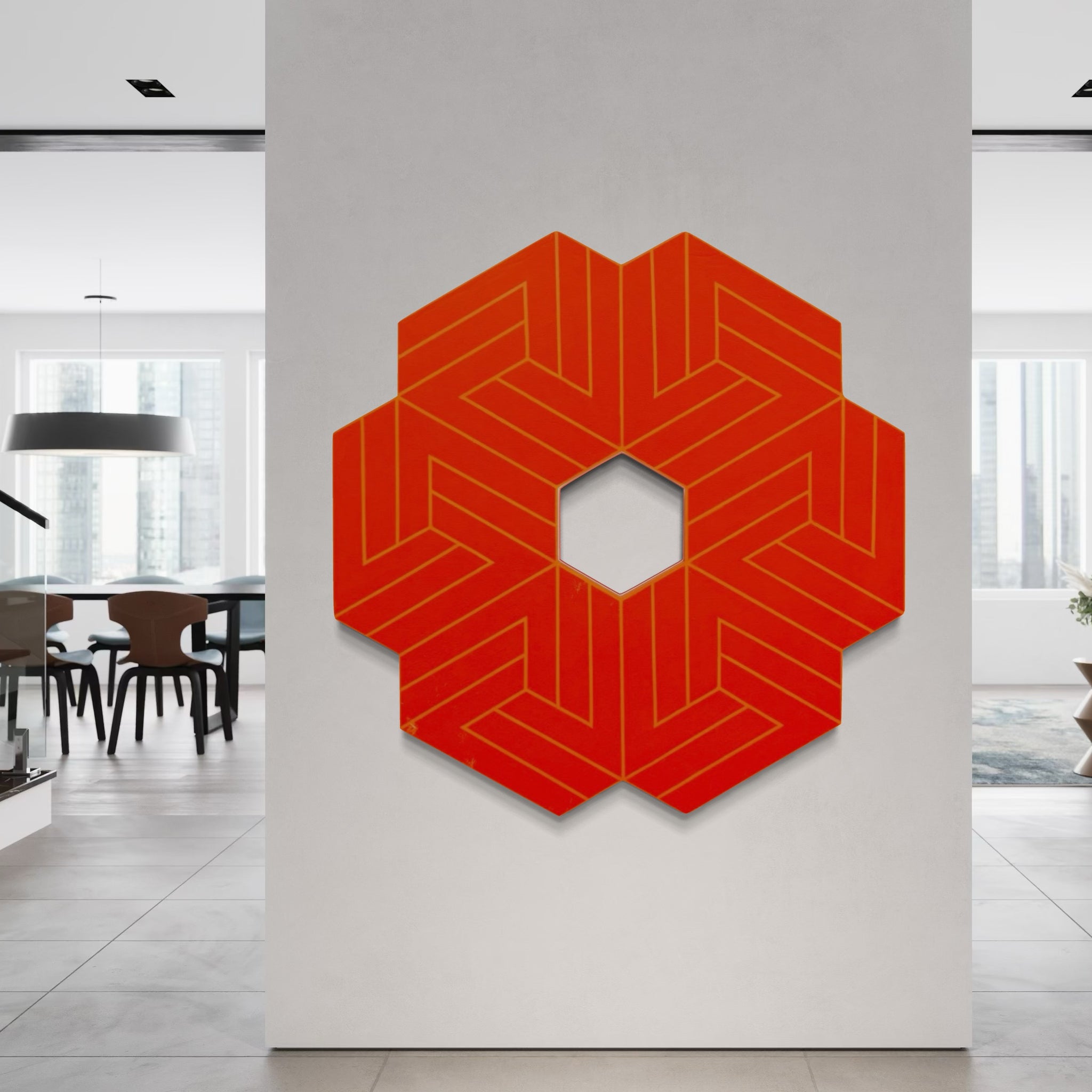 George Palethorpe XL Red Orange Hexagon Painting