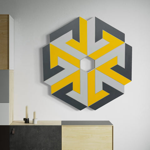 George Palethorpe Large Yellow & Grey Hard Edge Hexagon Painting