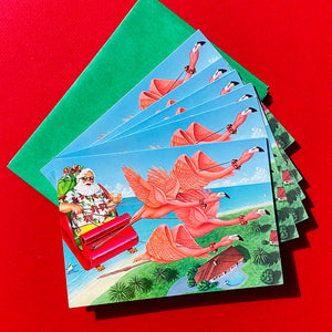 Deadstock 'Flamingo Claus' Holiday Cards S/6 1980S