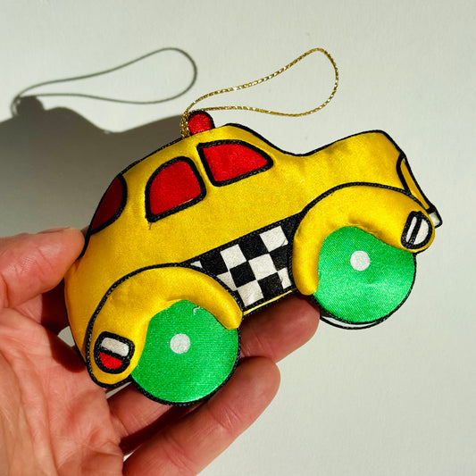 Deadstock 1980s Soft Sculpture NYC Taxi Christmas Ornament