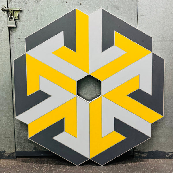 George Palethorpe Large Yellow & Grey Hard Edge Hexagon Painting