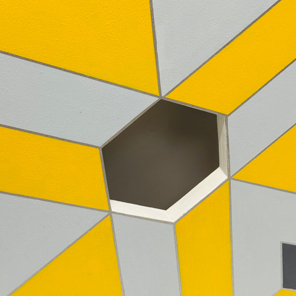 George Palethorpe Large Yellow & Grey Hard Edge Hexagon Painting