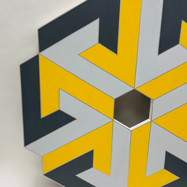 George Palethorpe Large Yellow & Grey Hard Edge Hexagon Painting