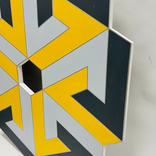 George Palethorpe Large Yellow & Grey Hard Edge Hexagon Painting