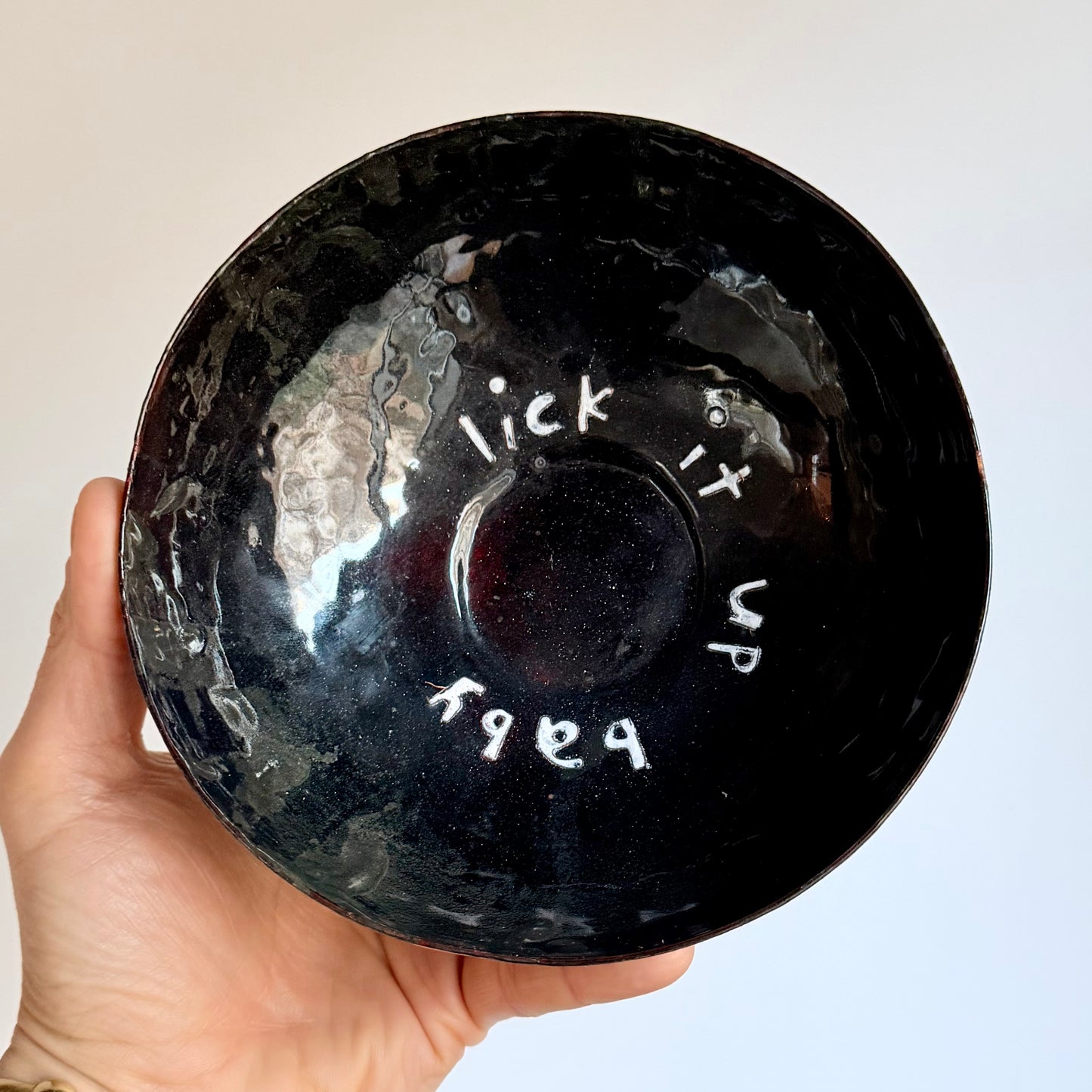 Vintage 'Lick It Up Baby' Enameled Steel Studio Bowl