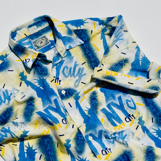 Vintage NYC Mega Graphic Short Sleeve Button Up Sz 40