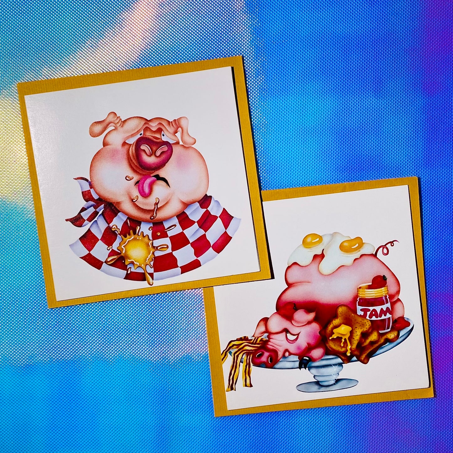 Deadstock Sharon Harker 'Ham & Egg / Stuffy Wuffy' Blank Cards s/2